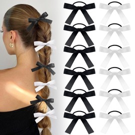 12PCS Silky Satin Bowknot Ribbon Hair Ties, Cute Hair Bow Ponytail Holders Accessories, Black & White No Damage Hair Bands, Elastics Hair Scrunchies for Women Girls Teens Toddlers