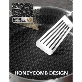MICHELANGELO Tri-ply Stainless Steel Saute Pan 6 Quart, Deep Frying Pan with Lid, 18/10 Large Saute Pan with Nonstick Honeycomb Interior, Induction Compatible & Oven Safe - 12.5 Inch