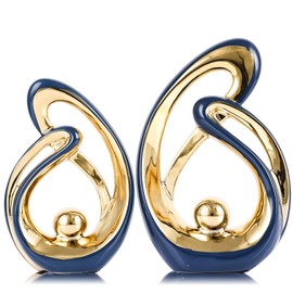 XMGZQ Home Decor Accent,Porcelain Art Mid Century Bookshelf Decorations,Gold Centerpieces for Tables,Abstract Ceramic Statue Sculpture for Coffee Table Mantel Tv Stand Centerpieces (Blue, Small)