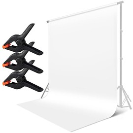 4.9 * 9.8ft White Seamless Fabric Backdrop, Screen Backdrop,Polyester Material Background Cloth for Photography,Video and Televison,Good Fabric Drape,with Three Clamps,Rod Pocket