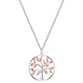 Glanzstücke München Women's Necklace 925 Sterling Silver Rhodium-Plated / Rose Gold-Plated with Lab Grown Diamond 0.005 Carat Tree of Life Silver Necklace, Diamond
