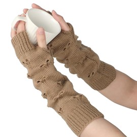 OONOYWOO 1 Pair Grunge Gloves Fairy Grunge Accessories Ripped Glove Knitted Glove Autumn and Winter Warm Arm Covers Thumb Hole Gloves Khak