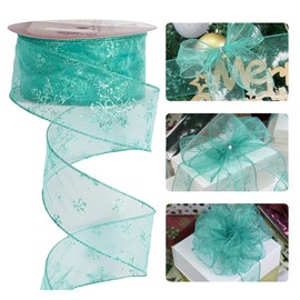 HUIHUANG Snowflake Sheer Wired Teal Ribbon for Christmas Tree - 50 Yards, Top Bows, Garland, Gift Wrapping, Wreaths - 2.5