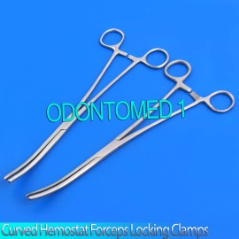 ODONTOMED2011 New Set of 2 Pairs 10" Curved Hemostat Forceps Locking Clamps - Stainless Steel