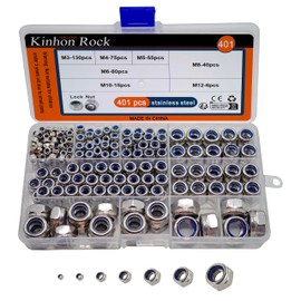 Nylon Insert Lock Nuts 401pcs 304 Stainless Steel Nylon Locknuts Metric DIN 985 Assortment Set Hex Lock Nuts Kit with Storage Box M3 to M12 Anti-Loose Corrosion-Resistant for RC Models Machinery DIY