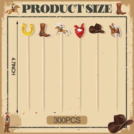 300 Pcs Cowboy Cocktail Picks Toothpicks for Appetizers Bamboo Cocktail Skewers Wild West Food Picks Drinks Dessert Fruits Sticks Cupcake Toppers for Western Theme Birthday Party Supplies