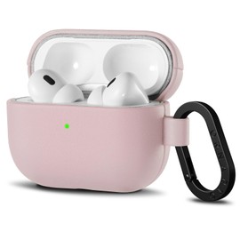 ORNARTO Compatible with AirPods Pro 2 Case, Full Protective Leather Cover with Carabiner, for Airpods Pro Case 2nd / 1st Generation (2022/2019), Front LED Visible,Wisp Pink