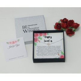 Be Wished Sweet 16 Gift for Girls, 925 Sterling Silver Blush Peach Pearl Necklace with Meaningful Message