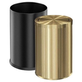 LEASYLIFE 9 Liter/2.4 Gallon, Gold Trash can with Swing lid, Brass Small Trash can, Gold Trash Bin with Lid for Office, Living Room,Bathroom，Restaurant Bathroom