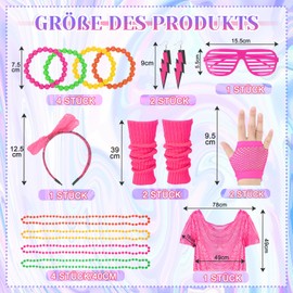 GADITIEK 80s Outfit Women's Festival Rave 90s, Malle Accessories, Schlager Mallorca Party Costume Neon, Bad Taste 80s Clothing Mesh Shirt Theme Party, 2000s Mesh Top, Aerobic Top (Pink)