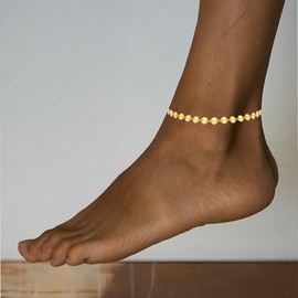 Rainhonor Gold Ankle Bracelets for Women, 18K Gold Anklets for Women Waterproof Cuban Link Anklets Set Layered Anklet Bracelets for Gold Jewelry Set Gift (Style 4)