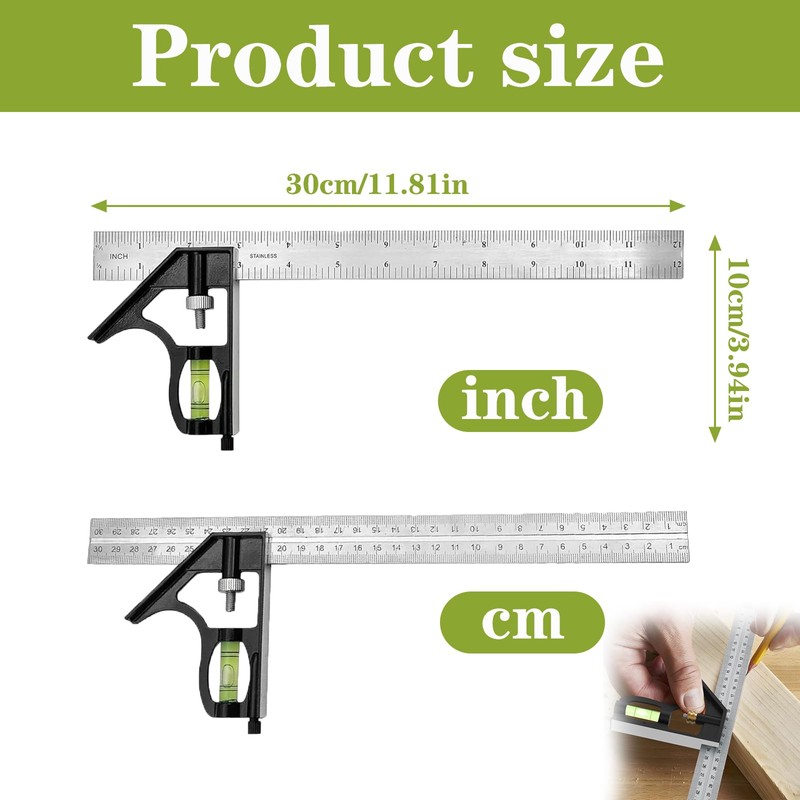 Combination Square, Dimensional Measurement Set Square, Engineers Easy Reading Set