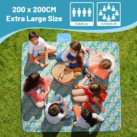 Habaylin Picnic Blanket Waterproof, Extra Large Picnic Blanket 200x200CM, Foldable Washable Beach Mat Picnic Mat with Carrying Handle, Outdoor Beach Blanket for Camping Park Hiking