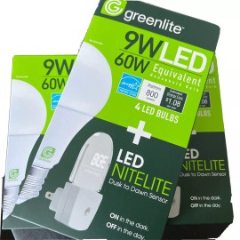 Greenlite New. 9w led light bulb. Equals To 60w. X9 Packs Of 4 Bulbs. + Nightlights