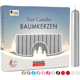 BRUBAKER Tree Candles - Pack of 40 - Silver - 3¾ x ½ Inches - Made in Europe - Christmas Wax Candles for Pyramids, Carousels & Chimes
