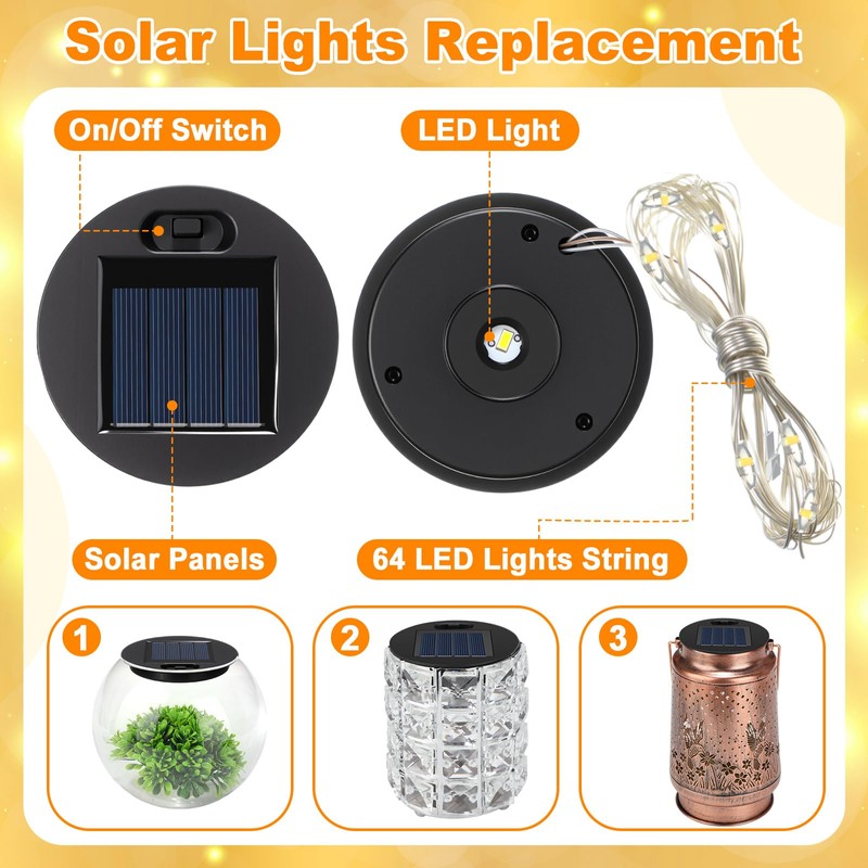 Kittmip 12 Pack Solar Lights Replacement Tops Lantern Waterproof String