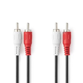 NEDIS Stereo Audio Cable - 2x RCA Male - 2x RCA Male - Nickel Plated - 2.00 m - Round - Black - Label