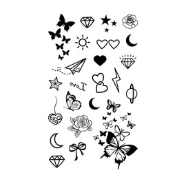 MapofBeauty 2 pcs Black Butterfly Heart-shaped Flower Prints Temporary Waterproof Tattoo Sticker