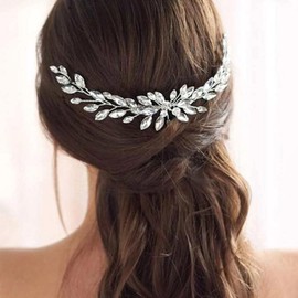 CASOLVX Bride Crystal Wedding Hair Comb Silver Bridal Hair Vine Rhinestone Hair Accessories for Women Bridal and Bridesmaid