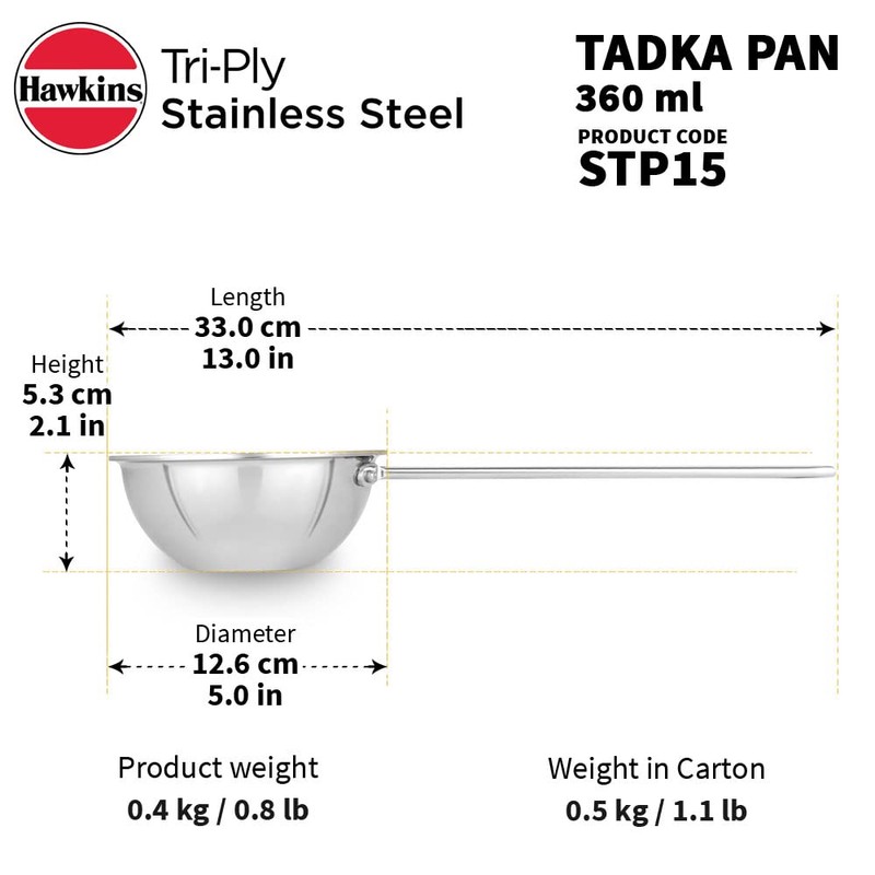 Hawkins 1.5 Cup Tadka Pan, 360 ml Triply Stainless Steel