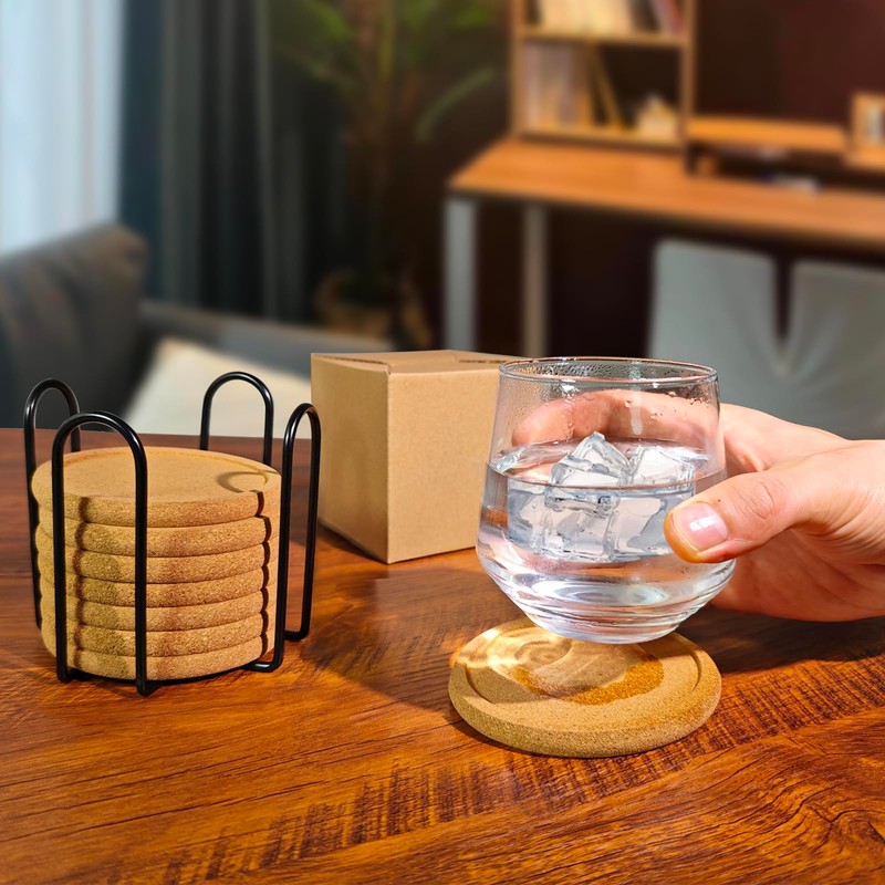 HILELIFE Cork Coasters for Drinks, Coaster Set of 8 Pcs