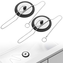 CZNBZIU 2 Pcs Universal Sink Plug,sink plug replacementBathroom Sink Plug Replacement,Bath Plug Replacement, Kitchen Sink Plug Replacement, Bath Plug and Chain (Chain 40cm/16.5in)