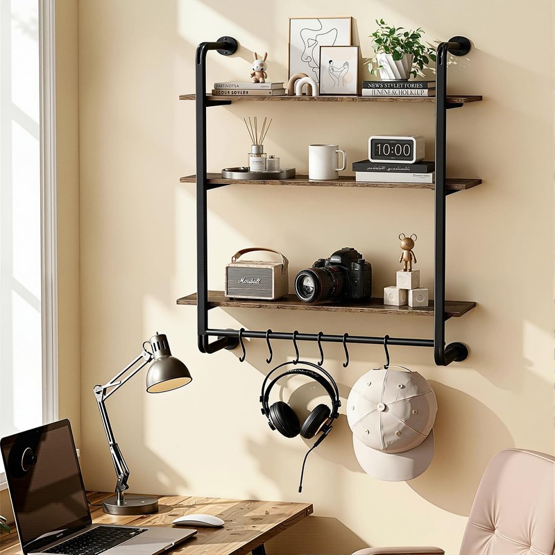 Kssiaz 3 Tier Industrial Pipe Floating Shelf, 24" Kitchen Wall