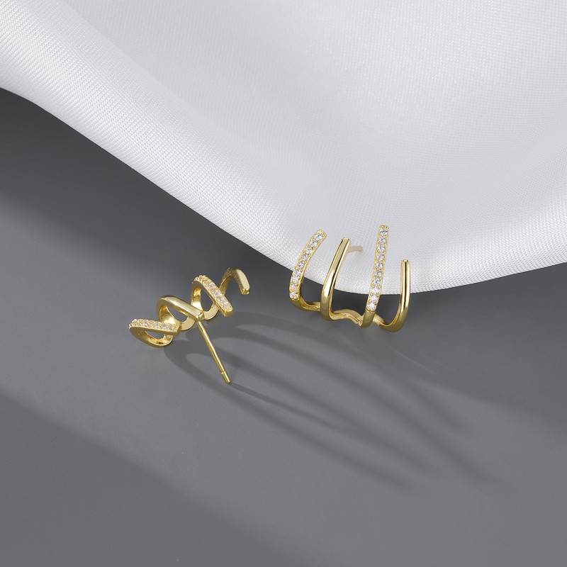 SLUYNZ 925スターリングシルバークールCZカフピアスピアス女性用ティーンガールミニマリストクローハギースタッド