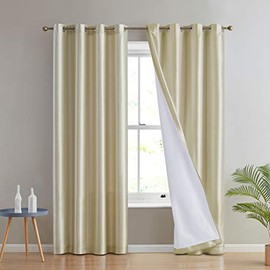 HLC.ME Jefferson Faux Silk Semi Sheer Light Filtering Microfiber Lined Grommet Lightweight Window Curtains Drapery for Bedroom, Dining Room & Living Room, 2 Panels (54 x 96 Inch, White)