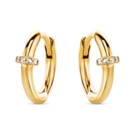 MIORE Hoop Earrings, 925 Sterling Silver, Stylish Huggie Earrings with Brilliant Zirconia Stones 0.10 Carat, Skin-friendly Silver Gold-Plated Earrings, 13 x 4.5 mm, Women's Jewellery from the