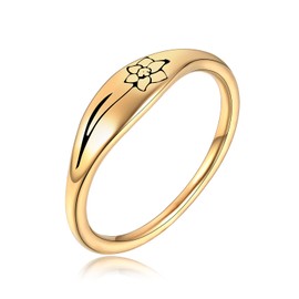 Joliernelle Gold December Birth Flower Ring Gift for Women Gold Birth Month Flower Signet Ring Thin Stacking Ring Size L 1/2