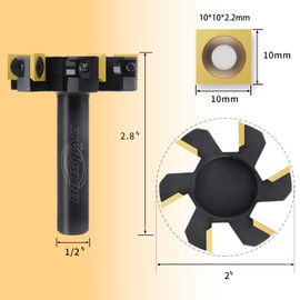 CNC Spoilboard Surfacing Router Bit, 1/2" Shank 2" Cutting Diameter, 6 Wings Carbide Insert Slab Flattening Router Bits Wood Planing Planer Bit