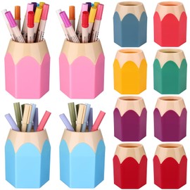 Youdaju 12 Pcs Pencil Shaped Pen Holders Pencil Storage Organizer Cute Plastic Pencil Holder for Desk Desktop Pen Cup Colorful Vase Pencil Pot Makeup Brush Container Cartoon Stationery Rack for Office