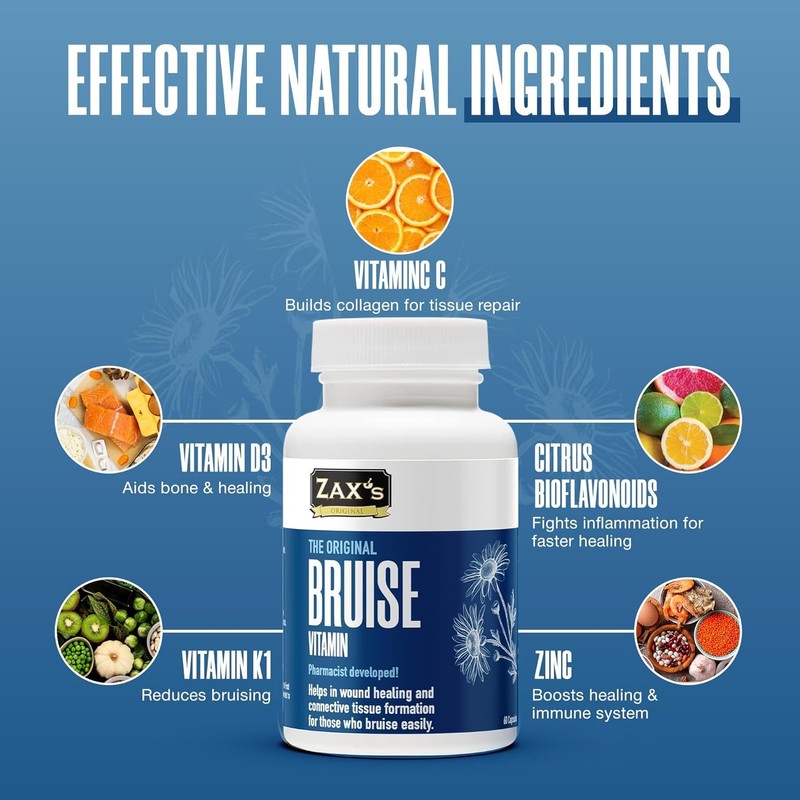 ZAX'S Bruise Vitamin Pharmacist Developed Bruising Supplements Potent Bruising Swelling