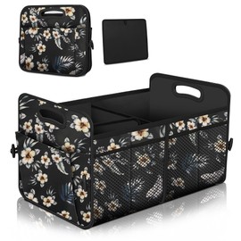 Femuar Car Trunk Organizer,Car Storage Organizer with 72L Large Capacity Waterproof Collapsible and 11 Pockets,Trunk Organizer for Car Suv/Jeep/Sedan, Large Size, Hibiscus flowers