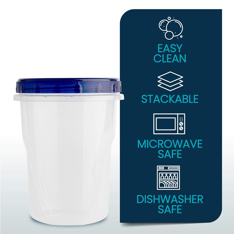 PLASTICPRO Food Storage Freezer Deli Containers Clear bottom With blue