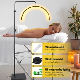 Eyelash Half Moon Lamp, Eyelash Lamp for Beautician Tattooist Salon SPA, Cool and Warm Illuminated Half Moon Lamp with Mobile Phone Holder, Brightness and Height Adjustable