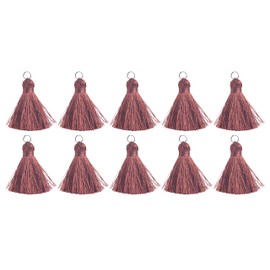 KONMAY - 20 borlas de seda pequeñas de 3,8 cm, color café con anillo de saltar, pequeñas borlas de Mala hechas a mano de 0.4 pulgadas de ancho, para hacer joyas, manualidades, ropa
