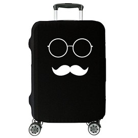Highly Elastic Travel Suitcase Cover Protective Cover Suitcase Cover Suitcase Cover Suitcase Cover Black with Pattern S Small 18 - 22 Inches [083], Moustache