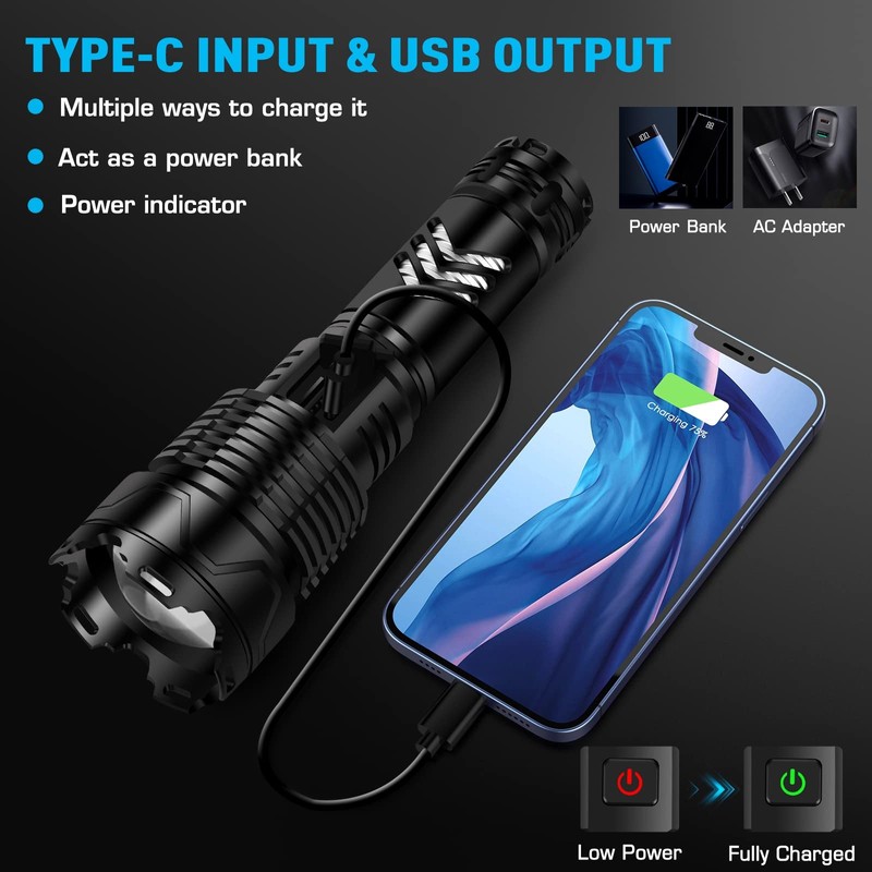 Sinvimes Rechargeable Flashlights High Lumens, XHP160.8 Powerful Tactical Flashlight with