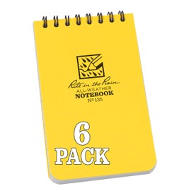 Rite in the Rain Weatherproof Top Spiral Notebook, 3" x 5", Yellow Cover, Universal Pattern, 6 Pack (No. 135L6)