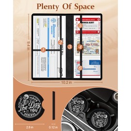 Slohif Car Registration and Insurance Card Holder - Skeleton Vehicle Glove Box Organizer Women with Magnetic Shut Leather Automobile License Holders Coasters Auto Accessories Case for Document