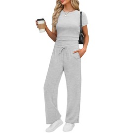 WIHOLL Beach Vacation Clothes for Women 2 Piece Sets Summer Resort Wear Cruise Airport Outfits 2025 Athletic Travel Set Womens Clothing Beach Fashion Conjuntos De 2 Piezas Para Mujer Light Grey L