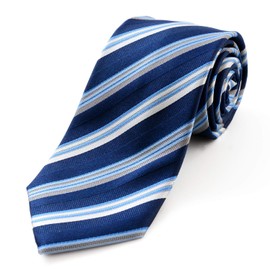 Michi Kolondon Brand Necktie, 100% Silk, Jacquard Woven Stripe, B Pattern: Navy