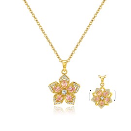 Desnuage Rotating Flower Pendant Necklace 14K Gold Plated with Pink Cubic Zirconia Adjustable Chain Necklace Fidget Jewelry Gifts for Women