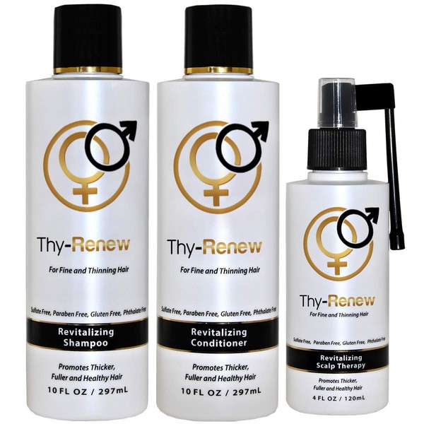 Thy-Renew Hair System KIT (Includes Shampoo, Conditioner, Scalp Therapy) Promotes Thicker, Fuller and Healthy Hair. Sulfate Free, Paraben Free, Gluten Free and Phthalate Free.