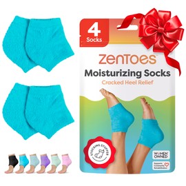 ZenToes Moisturizing Socks for Cracked Heel Treatment, Vitamin E, Olive Oil and Jojoba Oil Heel Socks, Stocking Stuffers for Women, Spa Self Care Gifts for Women (Fuzzy Blue, Regular)