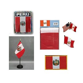 JumpingLight Peru Heritage Flag Set (3x5 Flag, Decal, Lapel Pins, Desk Flag & Patch) - Quality Flags