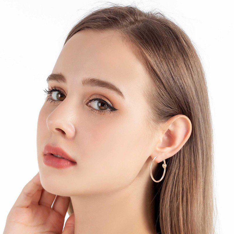EVEVIC Trendy Austrian Crystals Heart Hoop Earrings for Women 14K
