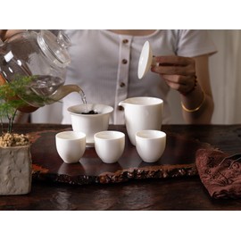 KEYDUACU Chinese Tea Set Gaiwan Tea Set Chinese Gaiwan Tea Set White Jade Japanese Tea Set 6 cups Portable Tea Set Home(Home-China Fu)